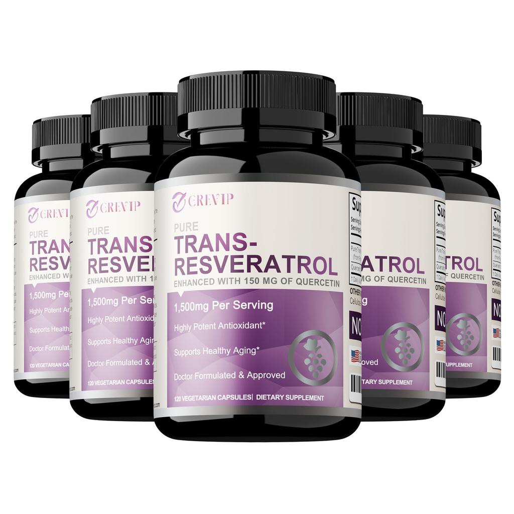 GREVIP Reine Trans-Resveratrol und Quercetin Kombinationskapseln, Leicht Absorbiert, 120 Kapseln, Geeignet für Erwachsene