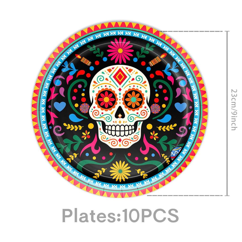 Day of the Dead Party Set: Skull Plates, Napkins, Cups & Flags