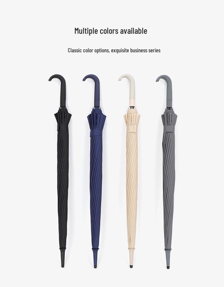 Windproof 16-Rib Large Solid Color Automatic Open Umbrella with Long Handle