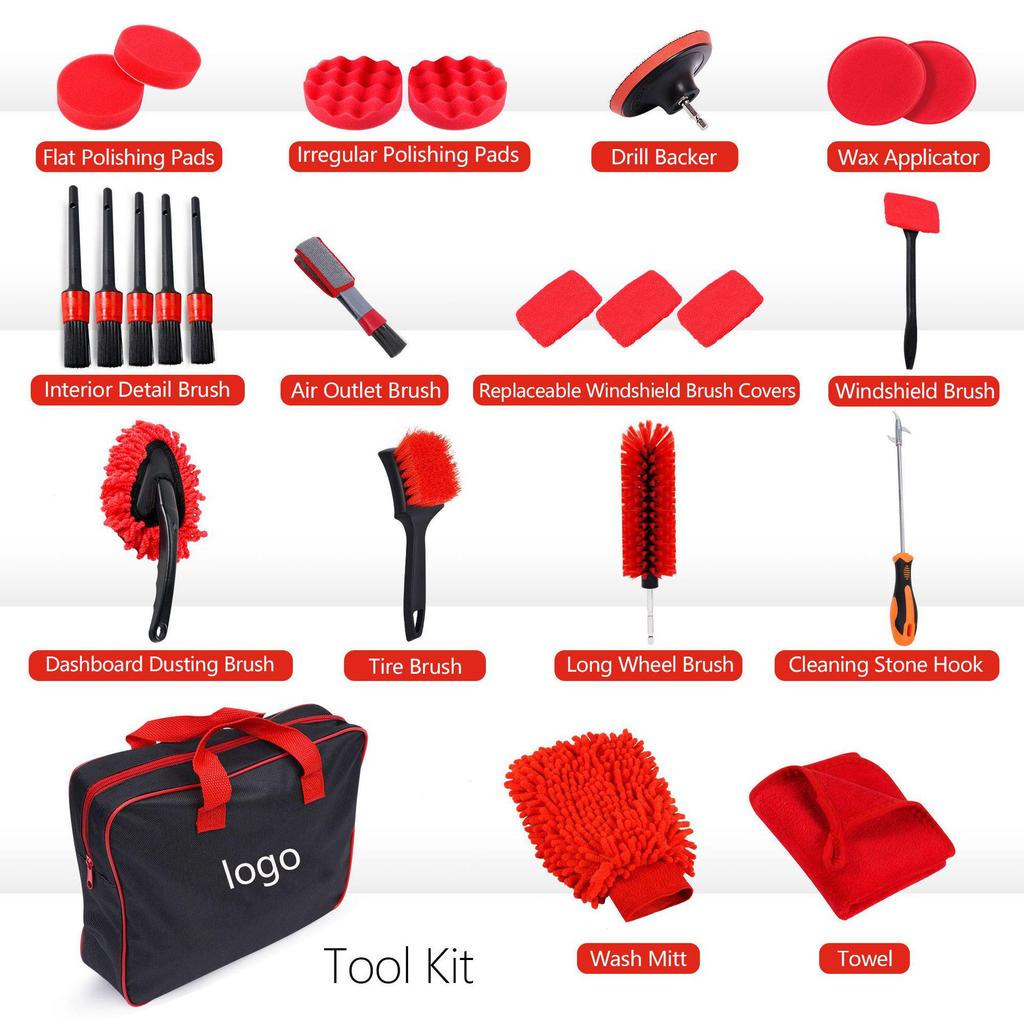 24-Piece Electric Drill Car Cleaning Brush Set with Air Vent, Crevice, and Sponge Brushes