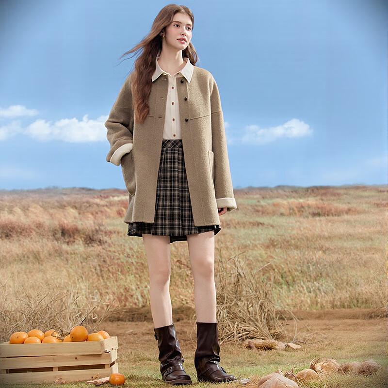 Betu Women's 2025 Autumn Mid-Length Double-Faced 100% Wool Coat