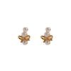 Light Luxury Simple Small Fragrant Style Bow Pearl Stud Earrings Daily Commuting Fashion Temperament High-End Earrings