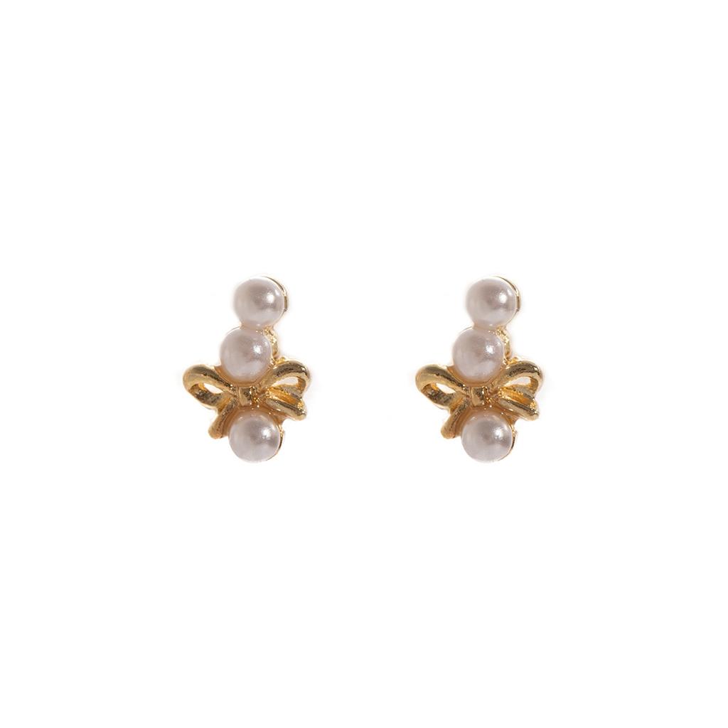Light Luxury Simple Small Fragrant Style Bow Pearl Stud Earrings Daily Commuting Fashion Temperament High-End Earrings