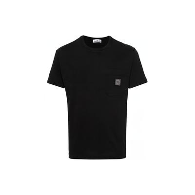 STONE ISLAND T-shirt da Uomo con Girocollo e Logo, Vestibilità Larga, Manica Corta, Top Neri 801521957-A0029