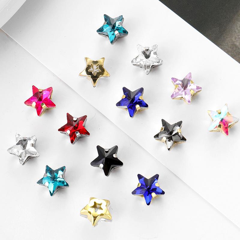 50 Pcs 10mm Star Glass Claw Drill with Hole Pentagram Hand-sewn Drill DIY Wedding Shoes and Clothing Bags Hairpin Jewelry Accessories