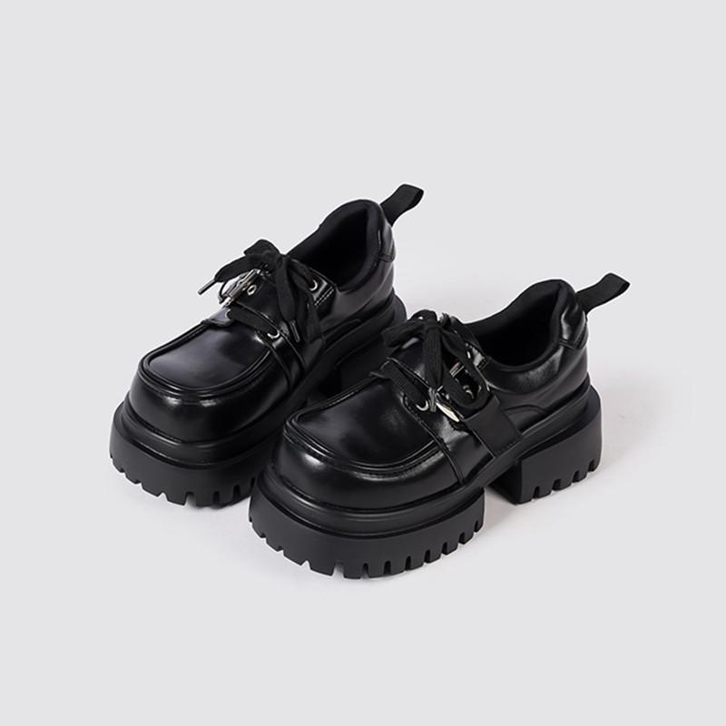 

Модные весенне-осенние лакированные лоферы на блочном каблуке в стиле лолита для женщин, модные лоферы на шнуровке на платформе, танкетке, высоком каблуке, готические туфли для девушек, студенческая обувь 40 чёрный