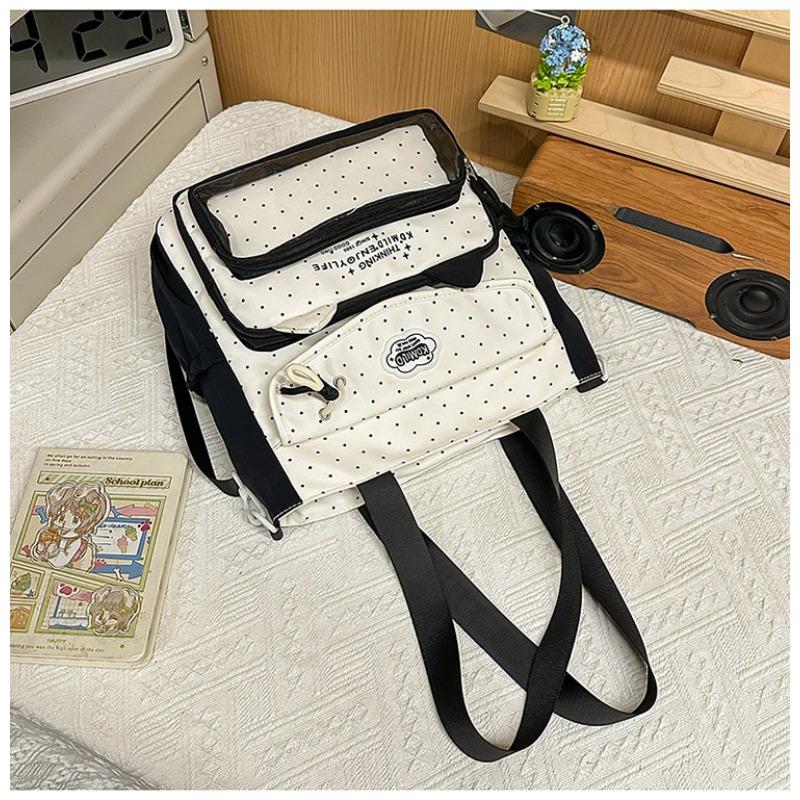 

Cute polka dot transparent pain bag backpack female student class tutoring tote bag college casual girl messenger bag
