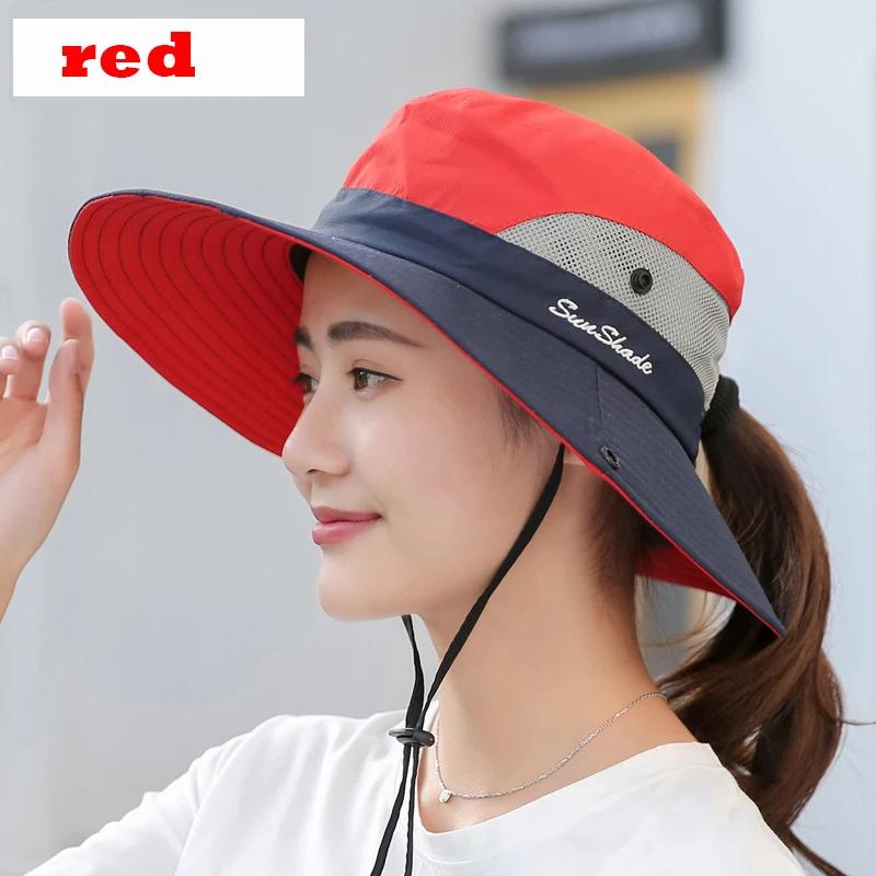 Women's Bucket Hat Panama Fashion Sun Visor Breathable Fisherman Protection Hat Ponytail Cap Summer Hats Beach Sun Hats
