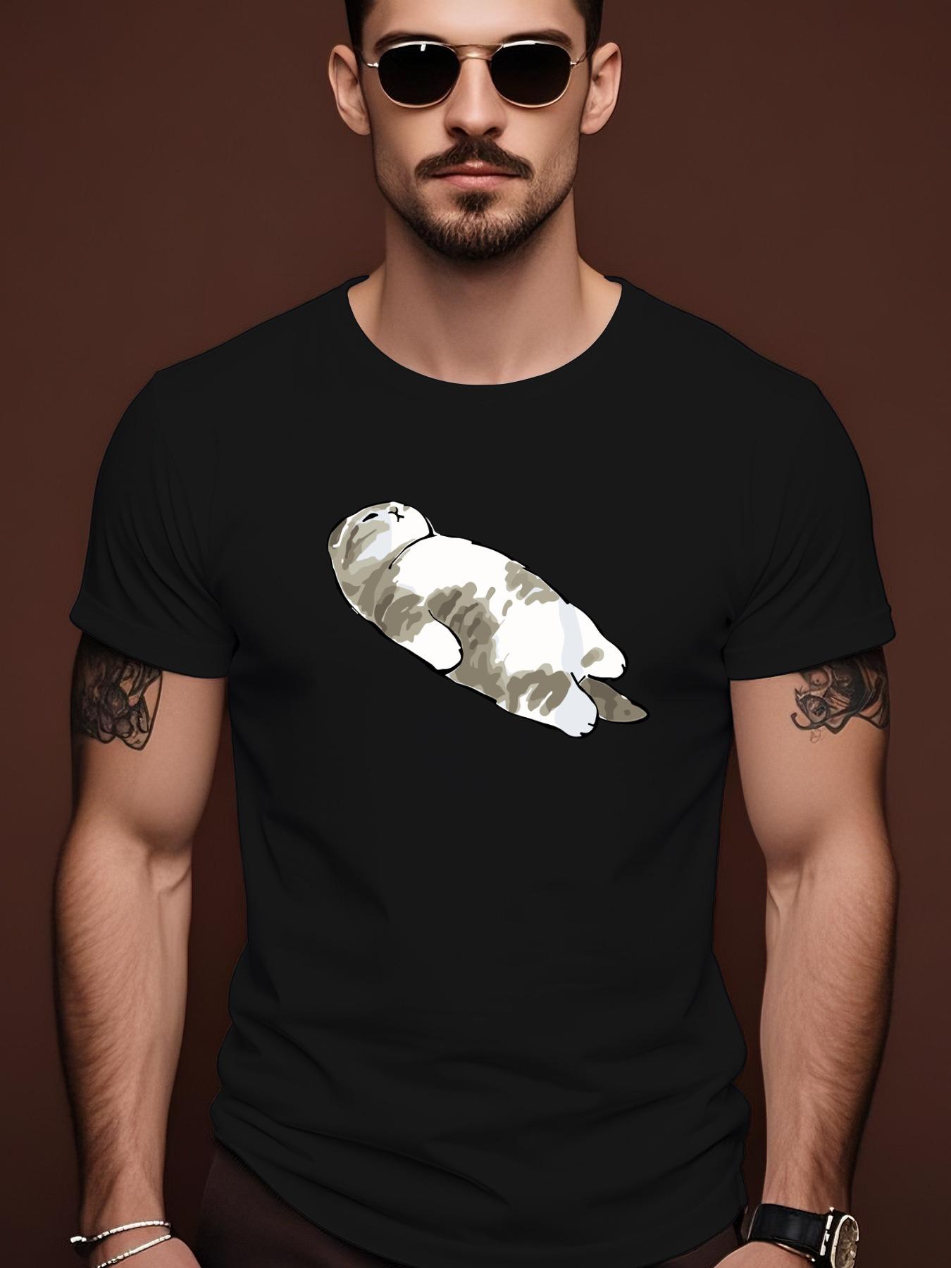 Summer Tshirt with Sleeping Cat Graphic - Soft Cotton M