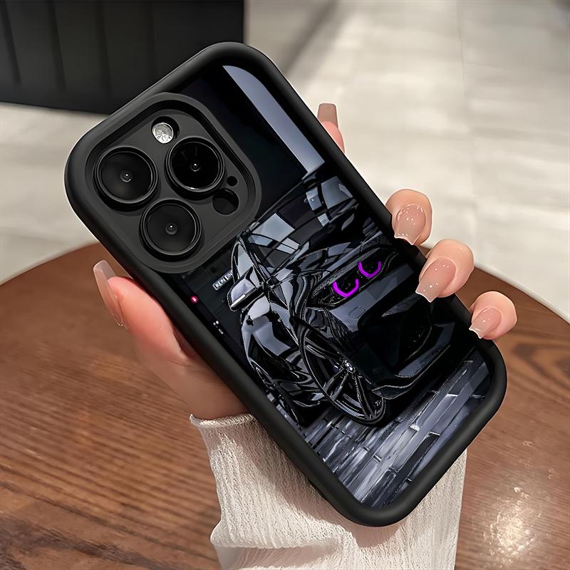 Custodia in Silicone Morbido Nera alla Moda con Design di Auto Sportiva per iPhone 17 16 Pro Max 15 14 13 12 11 Pro Max 16E 17Air X XR XS Max