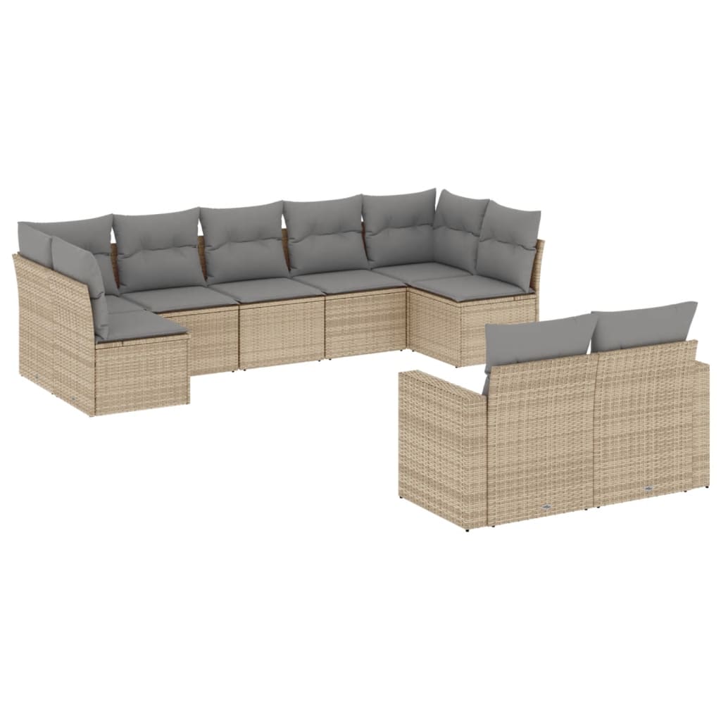 Vidaxl 9-Cz. Garden Furniture Set With Cushions, Beige, Poly Rattan