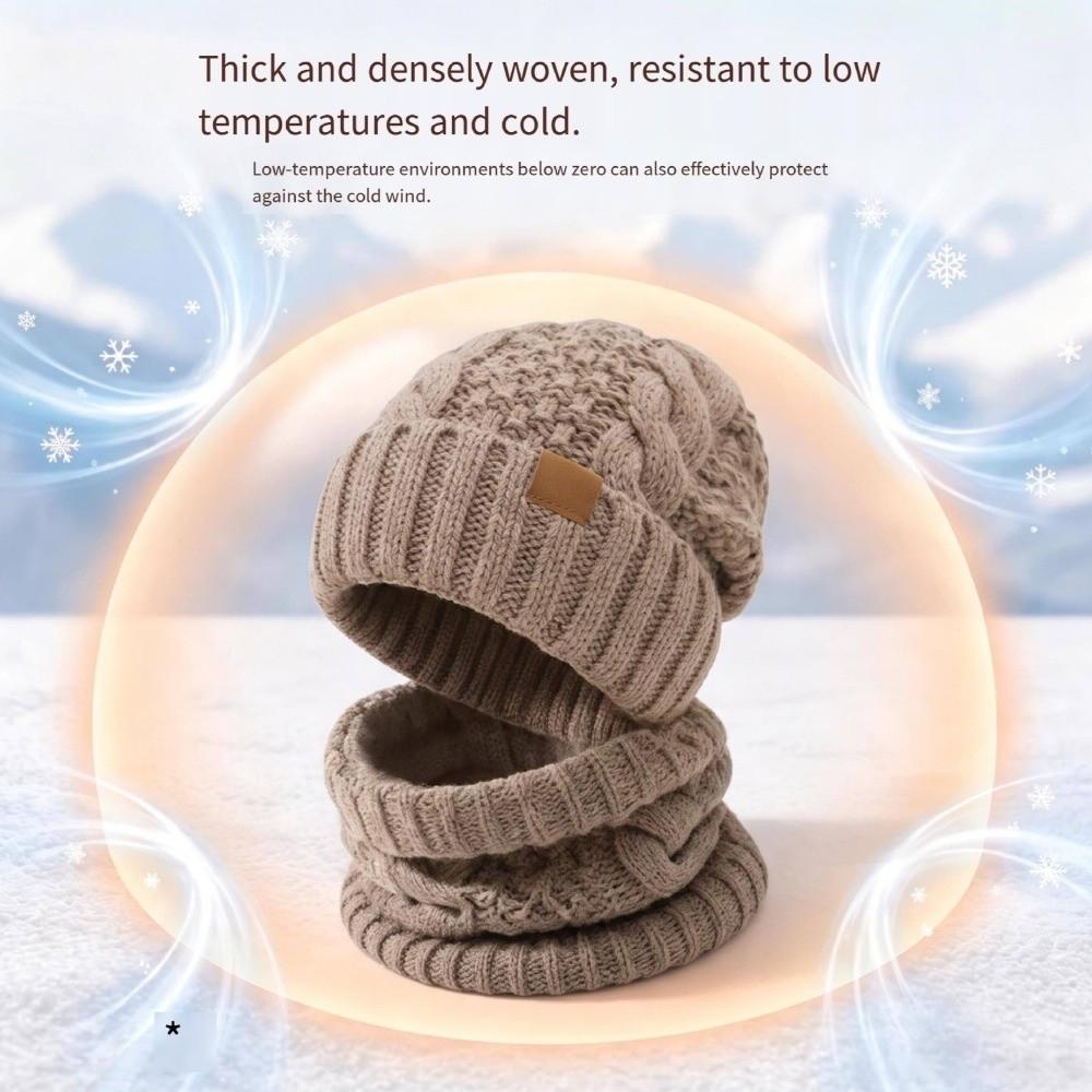 Cable Knit Knit Hat Scarf Set 2-Piece Set Thick Warm Beanie Hat Winter Cap Neck Warmer  Outdoor Use
