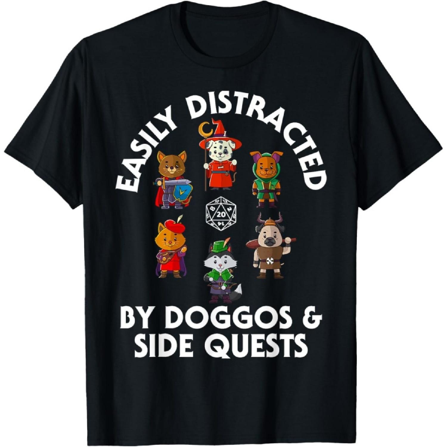 D20 Dice Tabletop Gamer Store RPG Gamer Doggos Side Quests Dogs Nerdy Dog Men Women Kids T-Shirt S