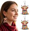 Childlike Festive Style Jewelry 1 Pair Acrylic Highland Cow Christmas Earrings for Women, Cute Scottish Cattle Holiday Gift Her Dangle Drop Earrings,