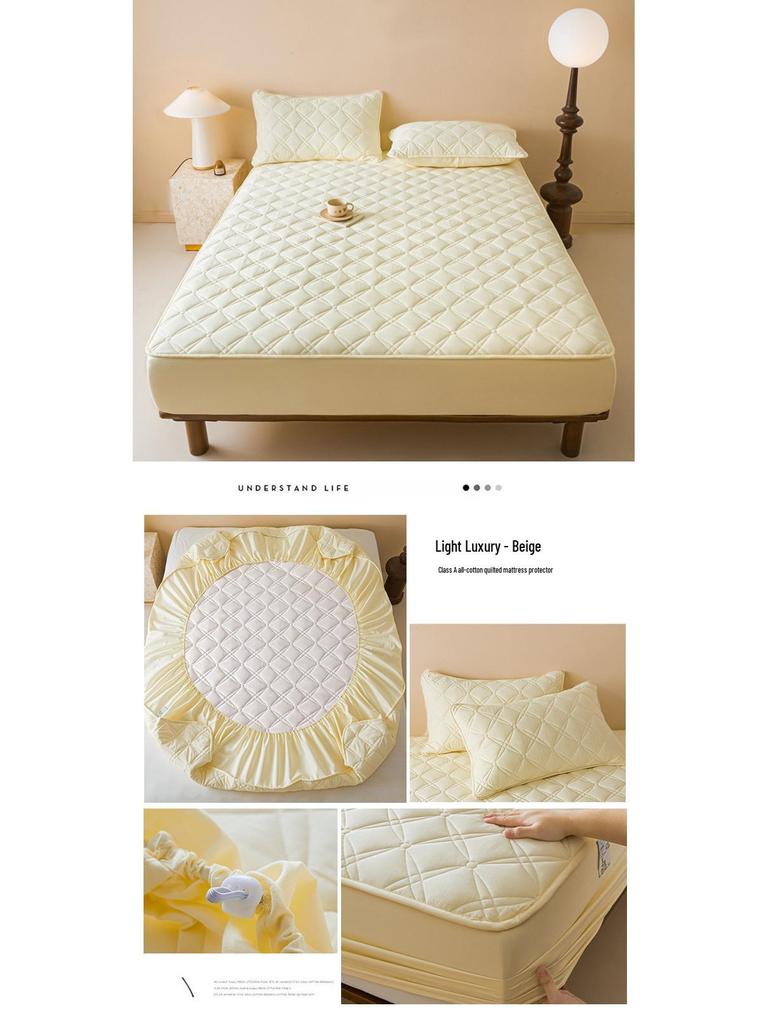 Class A Quilted Cotton Mattress Protector - Thick, Soft, Breathable, Dustproof, Non-Slip Full Cover