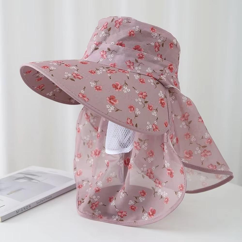 Fashion Mesh Breathable Sun Hat Fordable Wide Brim Face Hood Hat Breathable Anti-UV Basin Cap Outdoor Camping