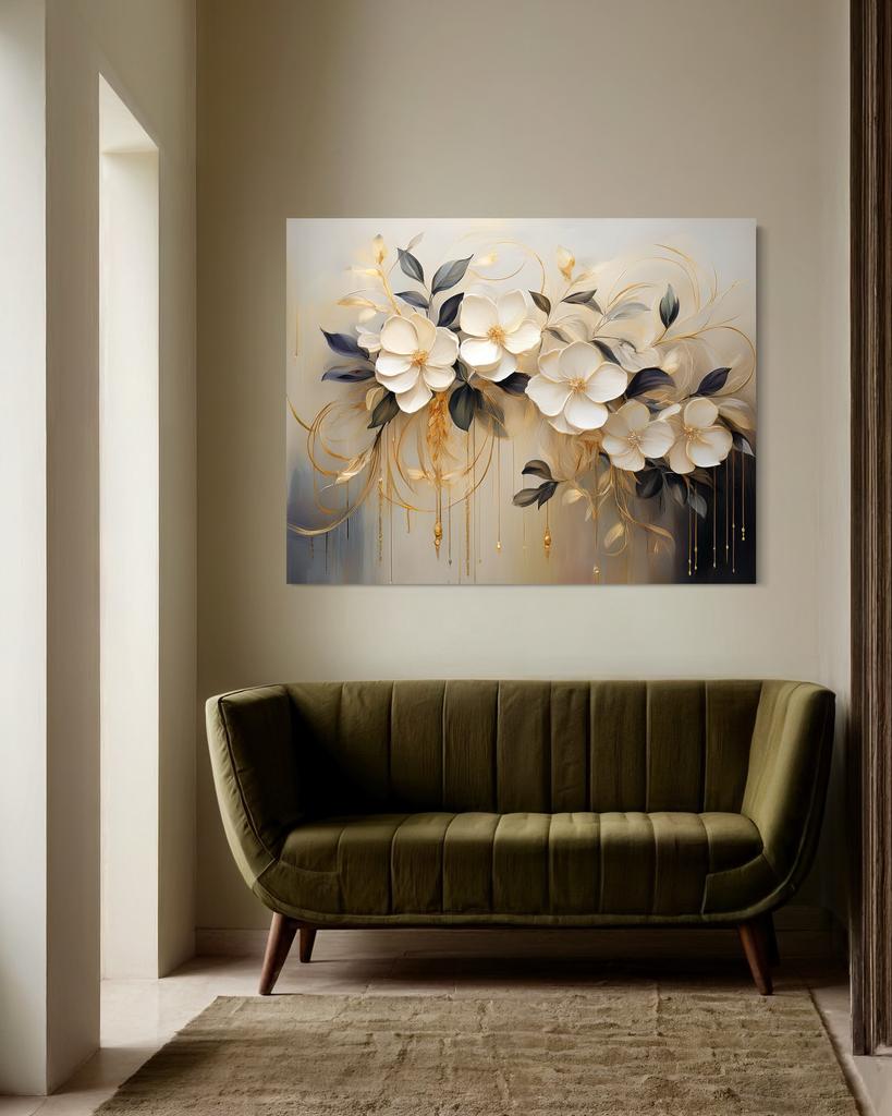 Canvas Print, Flowers White Painted