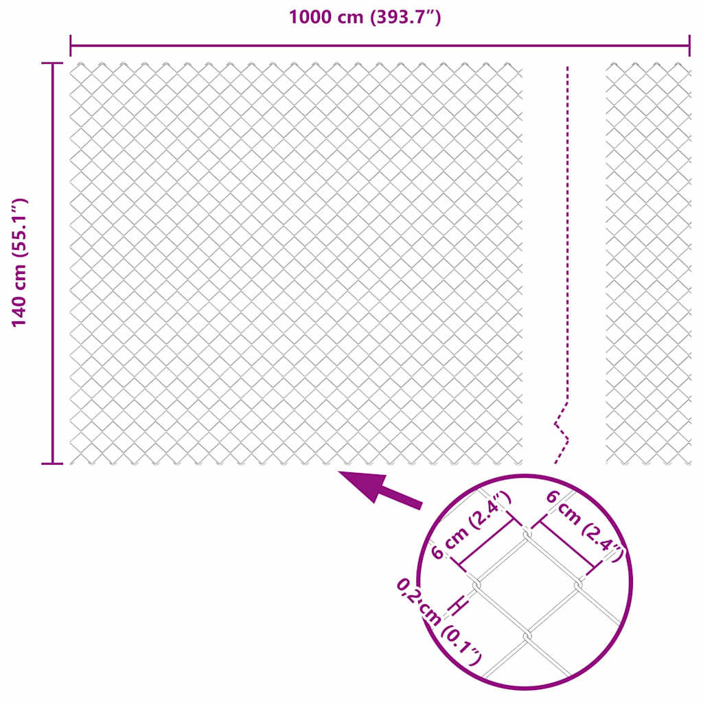 Chain Link Fence with Posts 10 x 1.4 m (W x H) Hot Dip Galvanized Steel