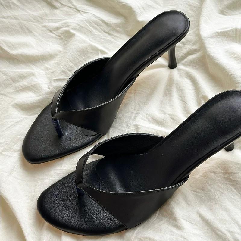 Fashion Square Toe Clipped Herringbone Sandals for Women Summer Open Toe Medium Heel Suede Non-slip Stiletto Sandals