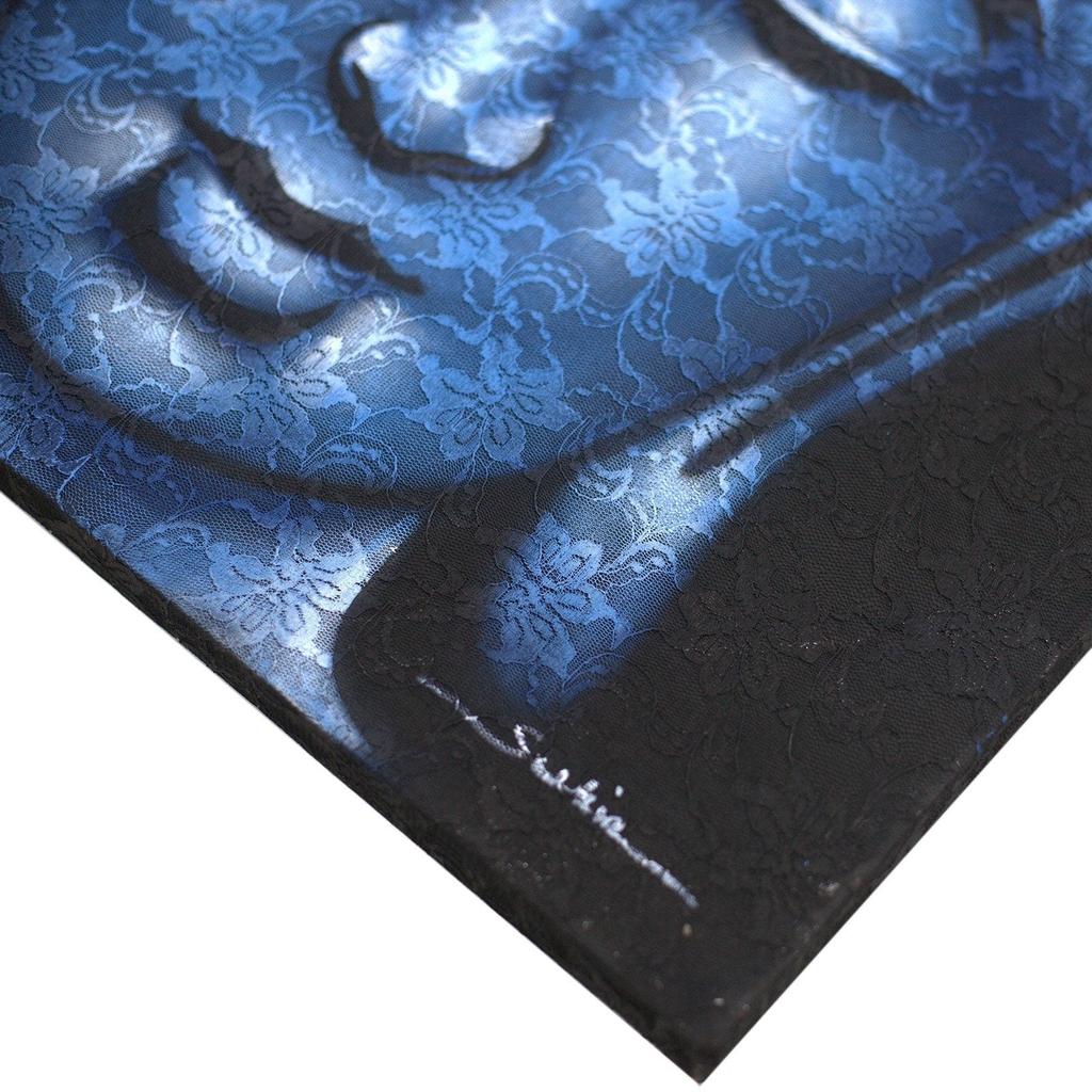 Framed Buddha Canvas Wall Art, Blue Brocade