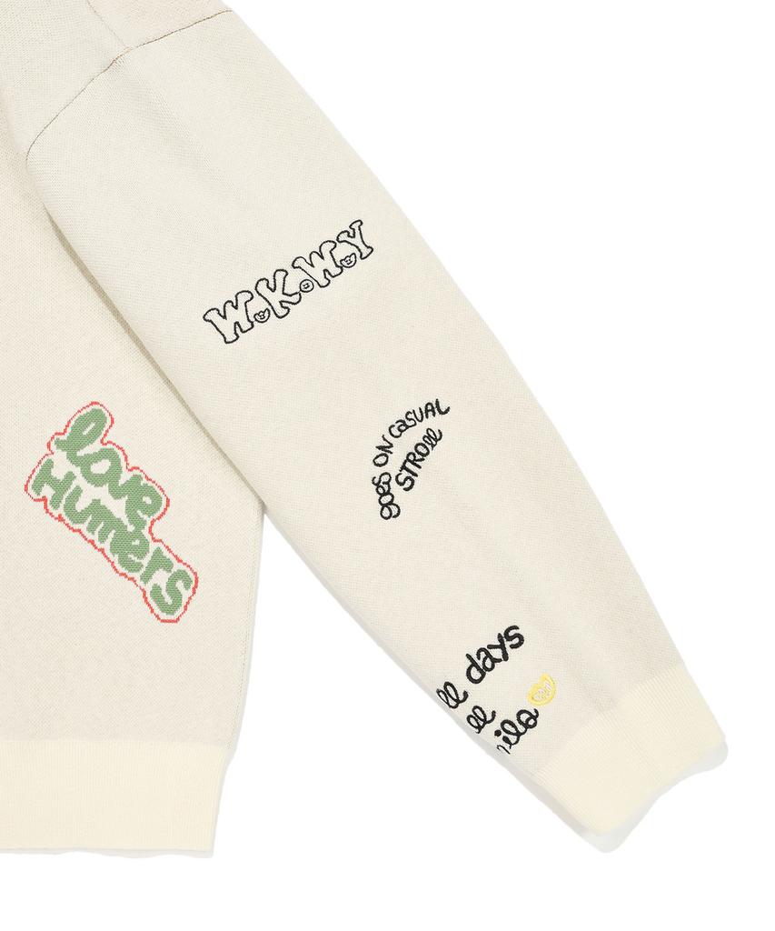 Wacky Willy V-Neck Pattern Cardigan Cream