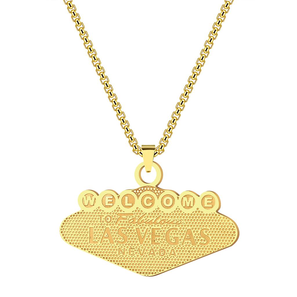Kinitial Women Letter Las Vegas Charm Pendant Necklace Jewelry Female Statement Geometric Choker Chain Necklaces for Woman Gift