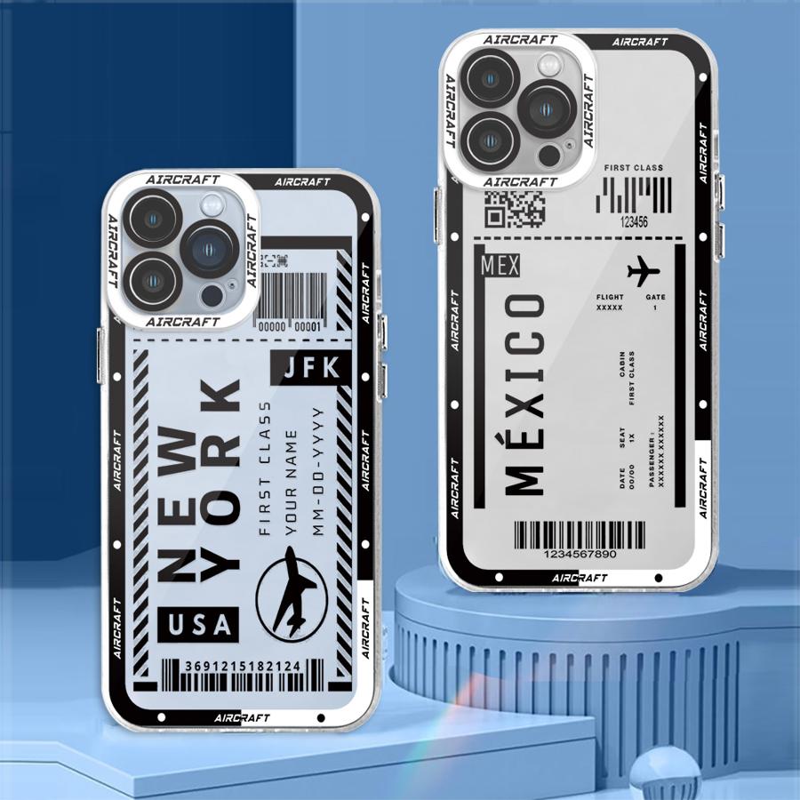 Airplane Bus Tickets Phone Case for iPhone 16 Pro 13 Pro Max SE 8 7 Plus XR 14 15 Pro Max 11 12 Mini X XS Max Clear Soft