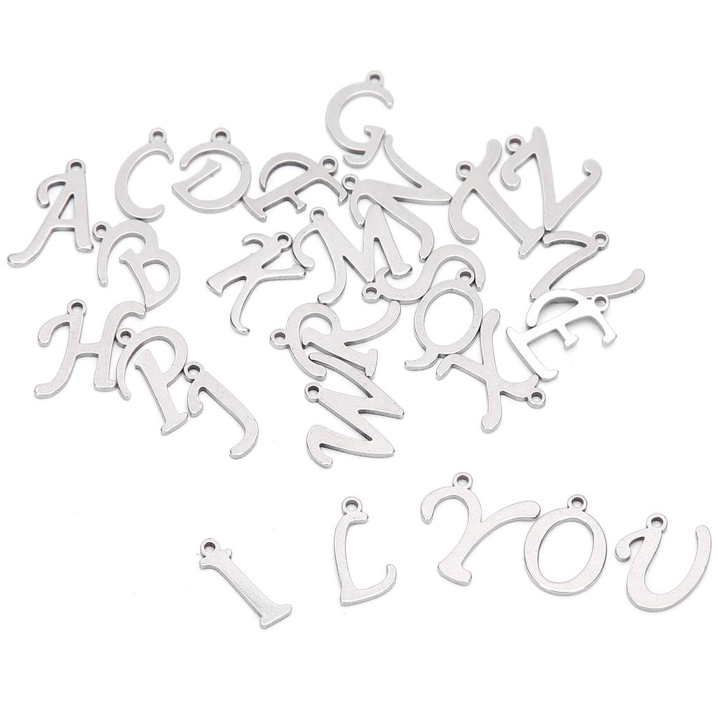 26Pcs DIY Letter Pendant HandMade Necklace Bracelets Jewelry Crafts Accessories(Stainless Steel Color 26Pcs Bag )