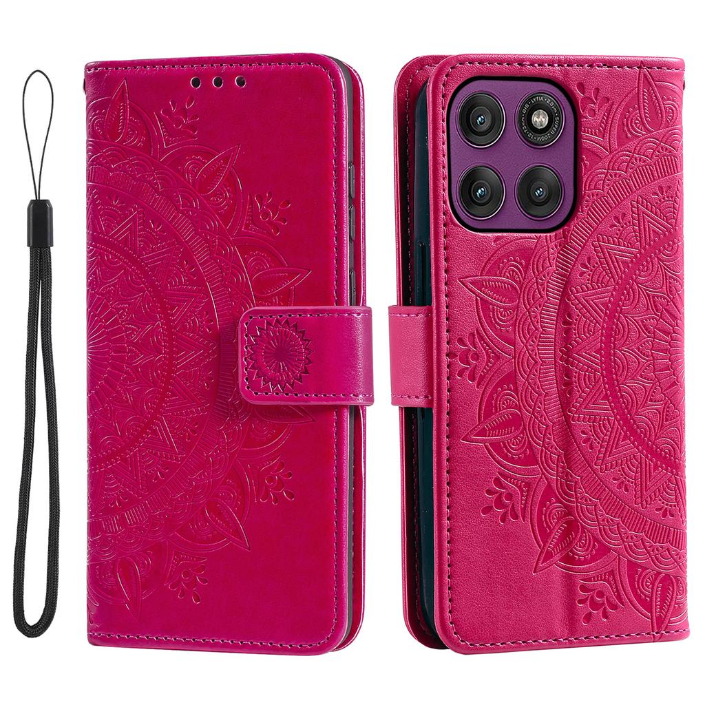 For Motorola Moto G56 5G Stand Case Imprinted Totem PU Leather Wallet Phone Cover with Wrist Strap