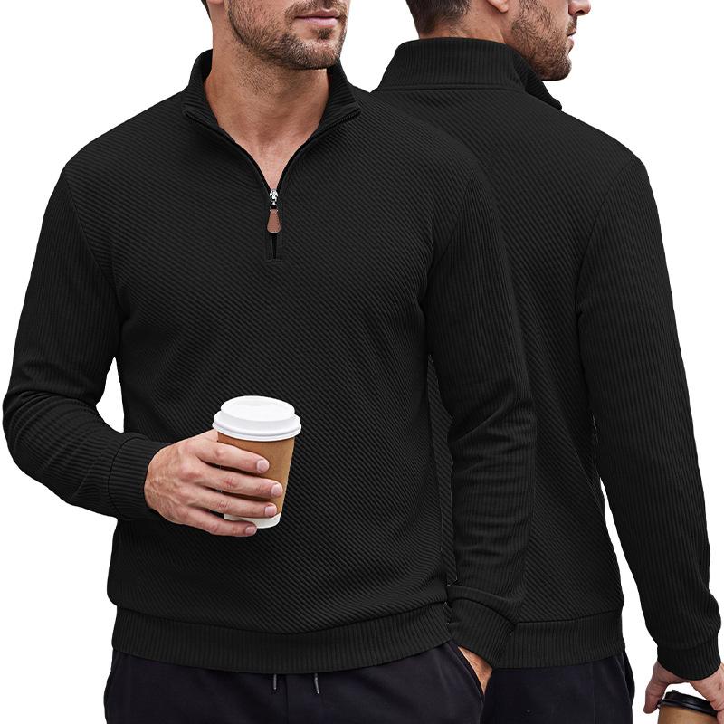 Men's American Twill Texture Half Zip Stand Collar Long Sleeve Pullover Sweatshirt Big & Tall Casual Top