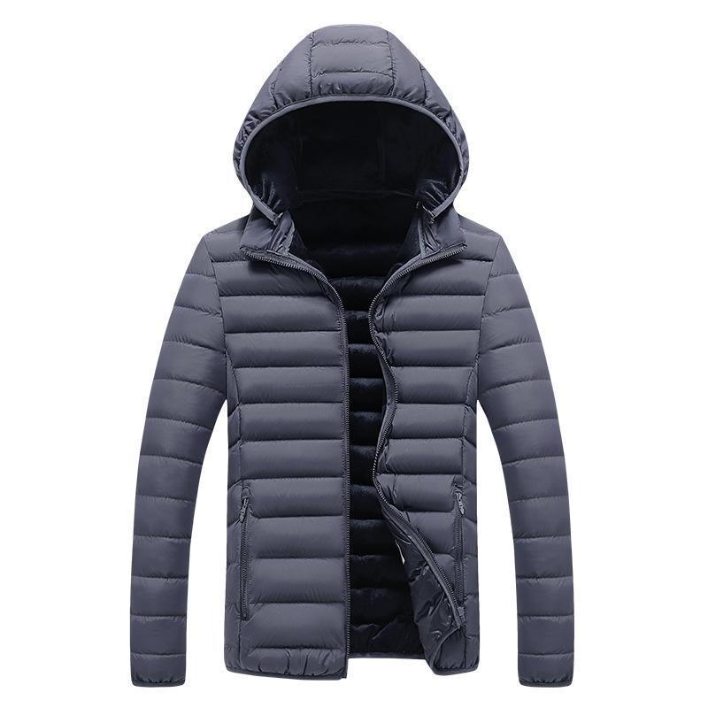 Rib Clothing Cotton Jacket Men's New Winter Solid Color Removable Hat Casual Trend Thickened Top Jacket Men