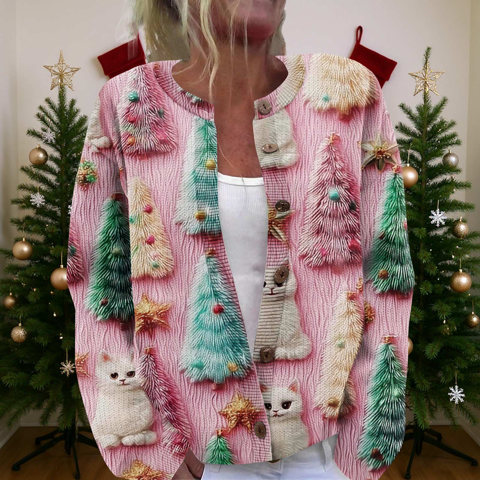 

Women S Christmas Sweater Cute Fun Christmas Sweater Fall And Winter Long Sleeve Knitted Sweater XL розовый