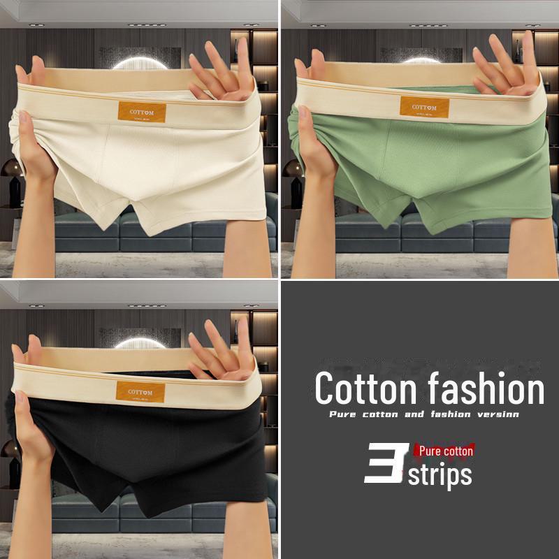 Men's Solid Color Cotton Boxer Briefs - Comfortable, Breathable, Mid-Waist Sports Shorts