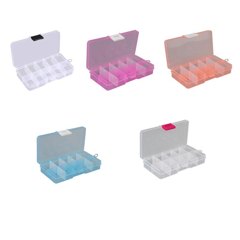 Clear Plastic Storage Box 10 Compartment with Sealing Lid Container for Case for Small Jewelry Ring for Pill Multicolor