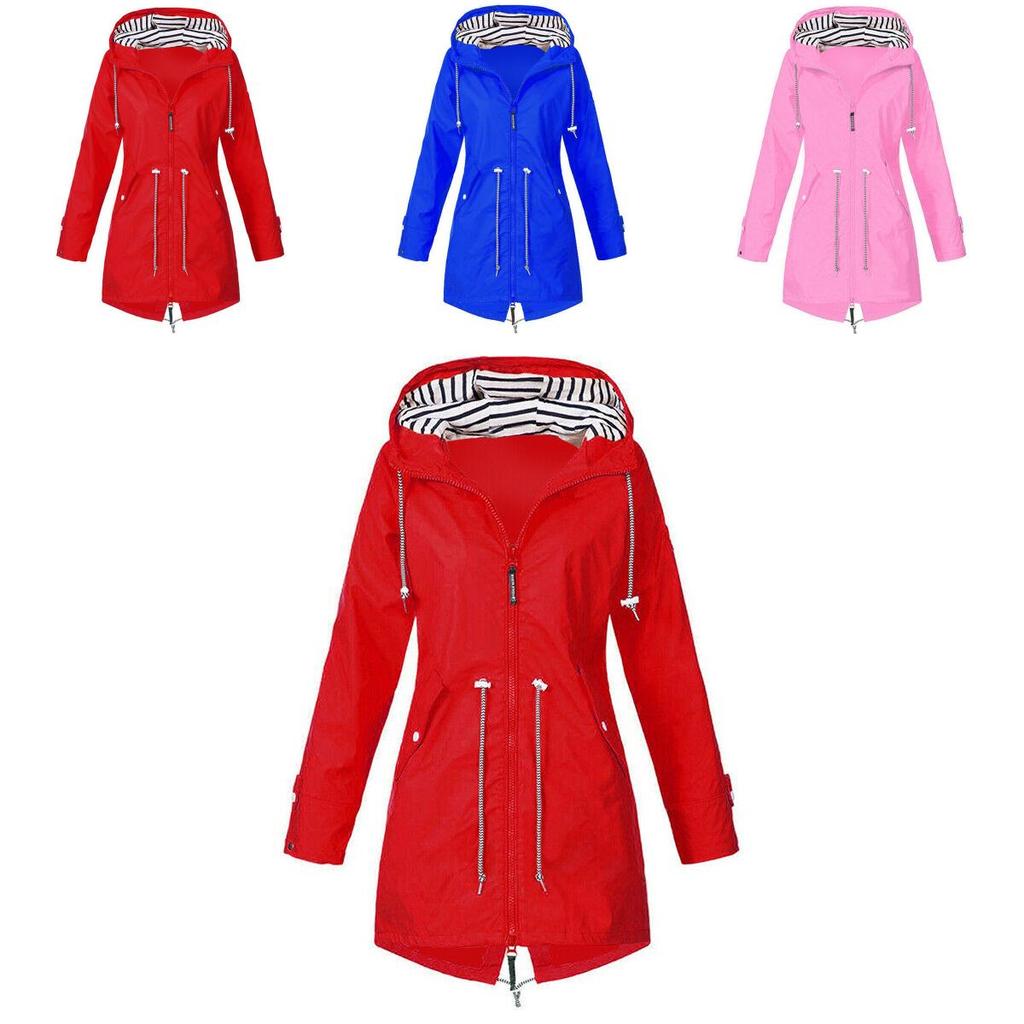 Women Waterproof Wind Jacket Coat Raincoat With Stylish Zipper Hoodies For Outdoor Use