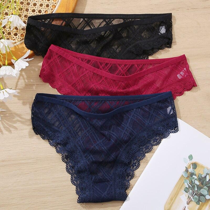 FINETOO 3Pcs M-2XL Sexy Encaje Bragas Mujeres Cintura Baja Enrejado Ropa  Interior Damas Panty Transparente Calzoncillos Femeninos Lencería comprar a  buen precio — entrega gratuita, reseñas reales con fotos — Joom