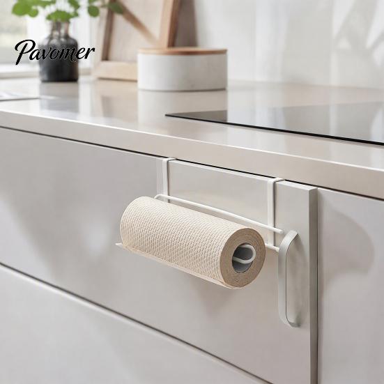 Kitchen Storage Organizer for Cabinet Door Hanging Paper Towel Rack, Drill-Free Metal Organizer, Space Saving Rack Under Heavy Duty