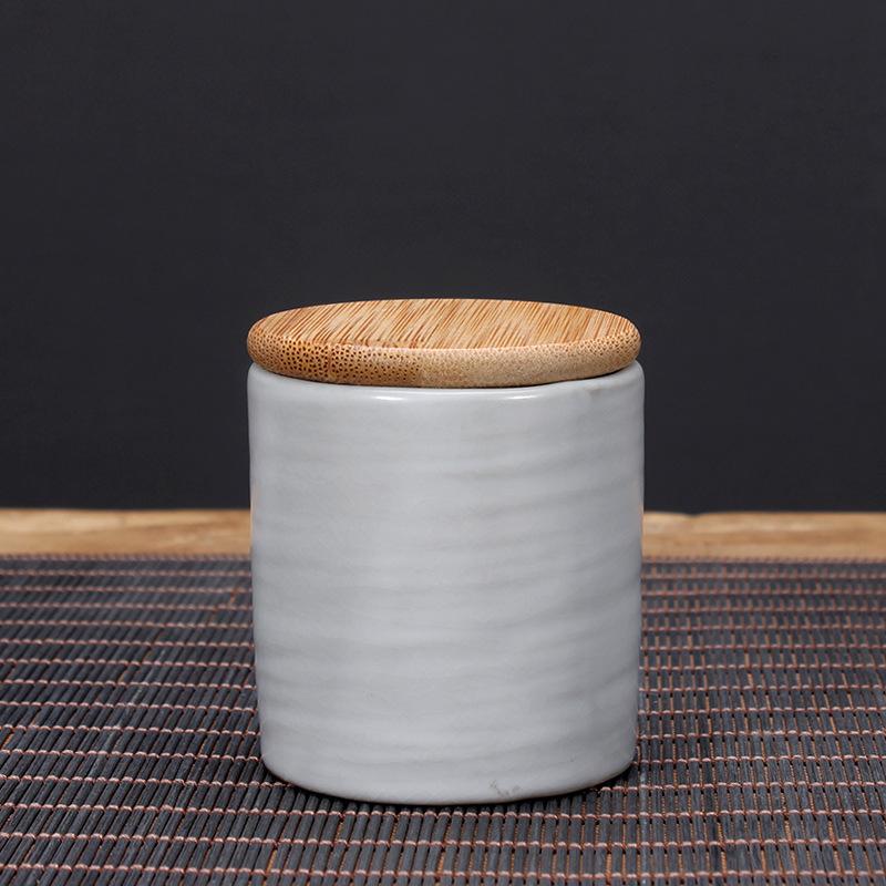 Chinese-style Ceramic Tea Storage Jar Bamboo Lid Open Ru Kiln Jar Chinese-style Moisture-proof Mini Tea Tin Tea Organizer