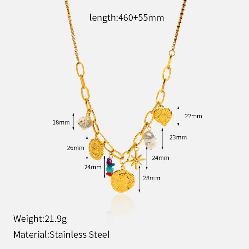 European and American Retro Style Gold Pendant Collarbone Chain Fashion Trend Titanium Steel Necklace Electroplated 18K Gold Stainless Steel Necklace