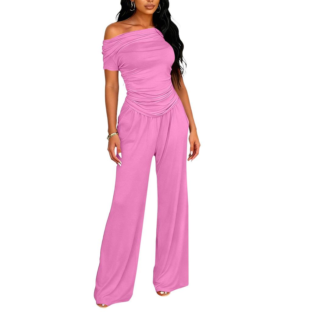 Women's 2,Piece Fashion Casual Color Short Sleeve Top And Long Pants Set