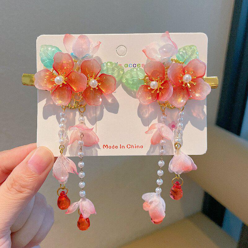 Ancient Style Flower Tassel Hanfu Hair Clips for Women and Girls - Princess Double Clips