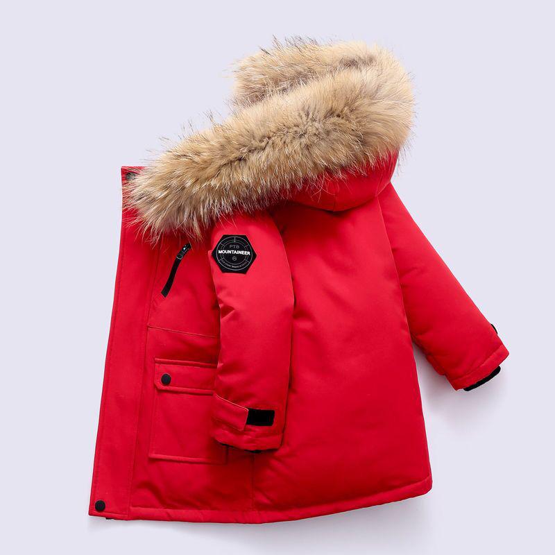 

Boys Thick Fur Hooded Parka - European & American Style Cotton Coat for Kids 120 cm