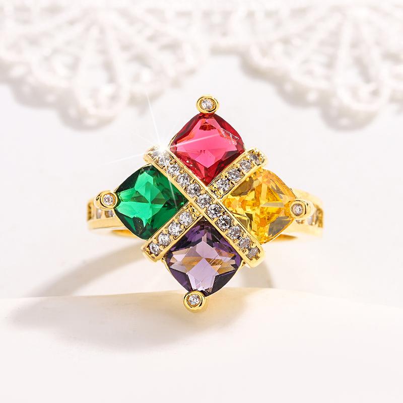 

18K Gold Colorful Amethyst Topaz Emerald Ruby Full Diamond Ring For Women Engagement Party Gift Jewelry 6