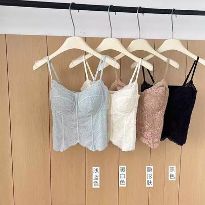 Original French Fishbone Lace Sling Vest for Women with Chest Pad, Slim and Thin Inside and Outside Wear, Basic Base