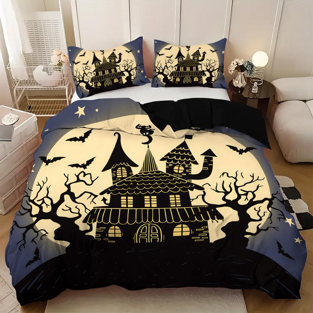 Halloween Theme Bedding Set 3D Printed Duvet Cover Set Skin-Friendly Single Double Size Halloween Decor Duvet Cover Set Gifts