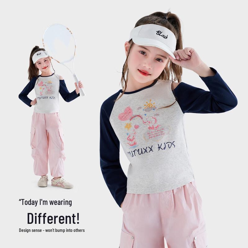 TUTU Little Elephant Girls  Long Sleeve Cotton Graphic T-Shirt 160