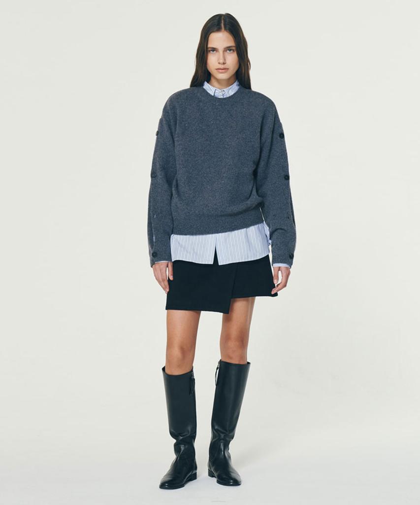 GUAV Slit Button Sleeve Knit_Charcoal Blue