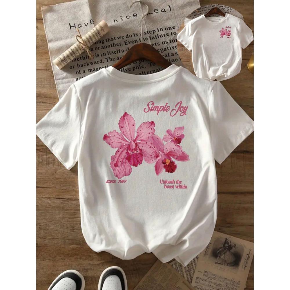 

Summer Beautiful Flowers Prints T-Shirts Womens Cotton Oversized T Shirts Basic O-Neck Short Sleeve Tops Casual Woman Clothes S