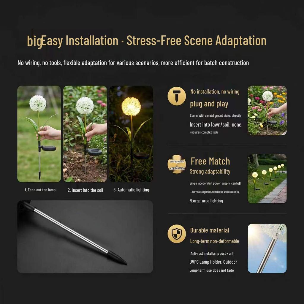 Solar LED Dandelion Stake Light - Outdoor Waterproof Lawn Lamp