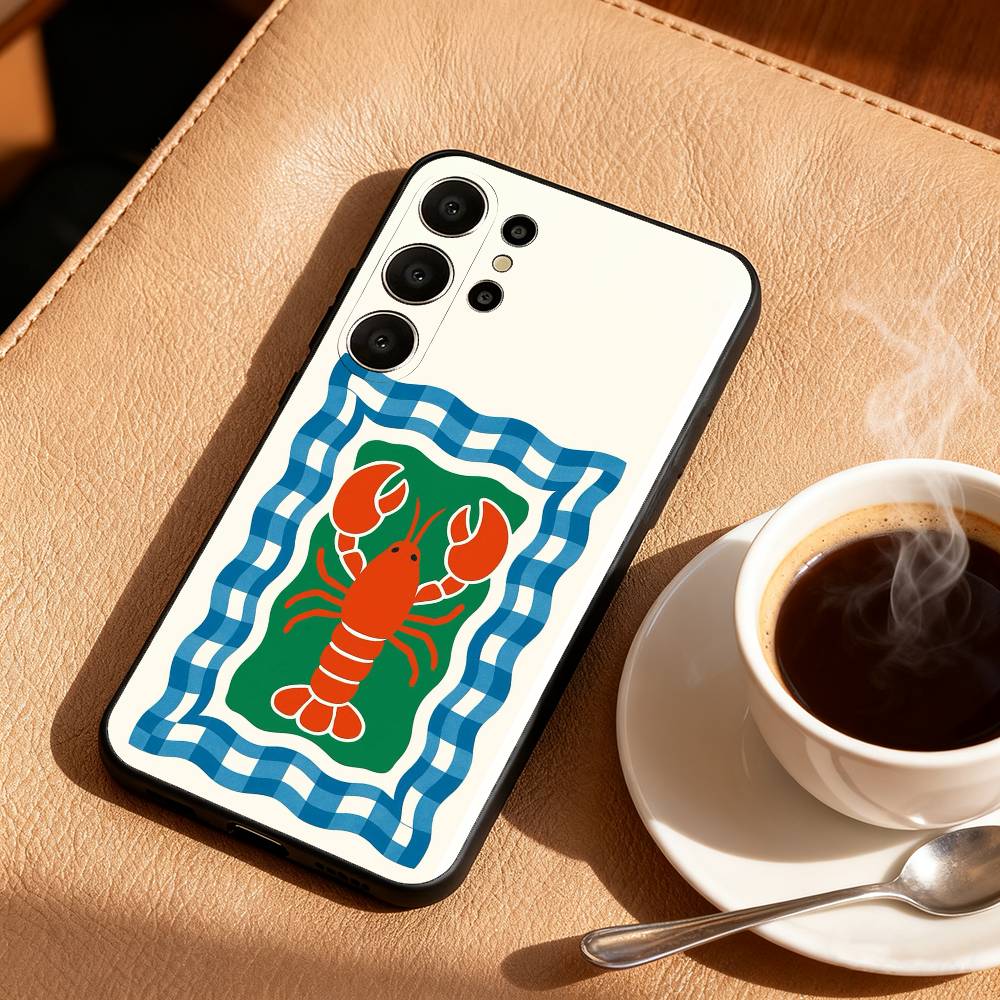 1PC Illustration of a Lobster Phone Case For Samsung S26,S25,24,23,22,30,21,10,9,Ultra,Plus,Lite,FE Soft Black Case Samsung S20ULTRA5G